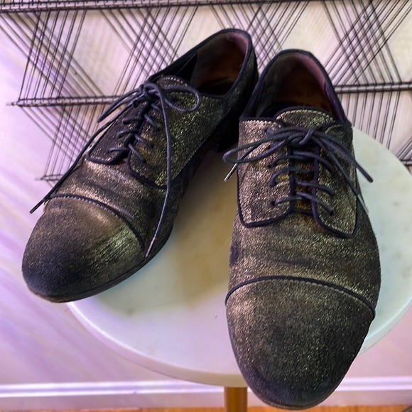 AGL black and distressed gold Leather Lace-Up Oxford Loafer Flats Menswear 6.5 - Picture 1 of 13